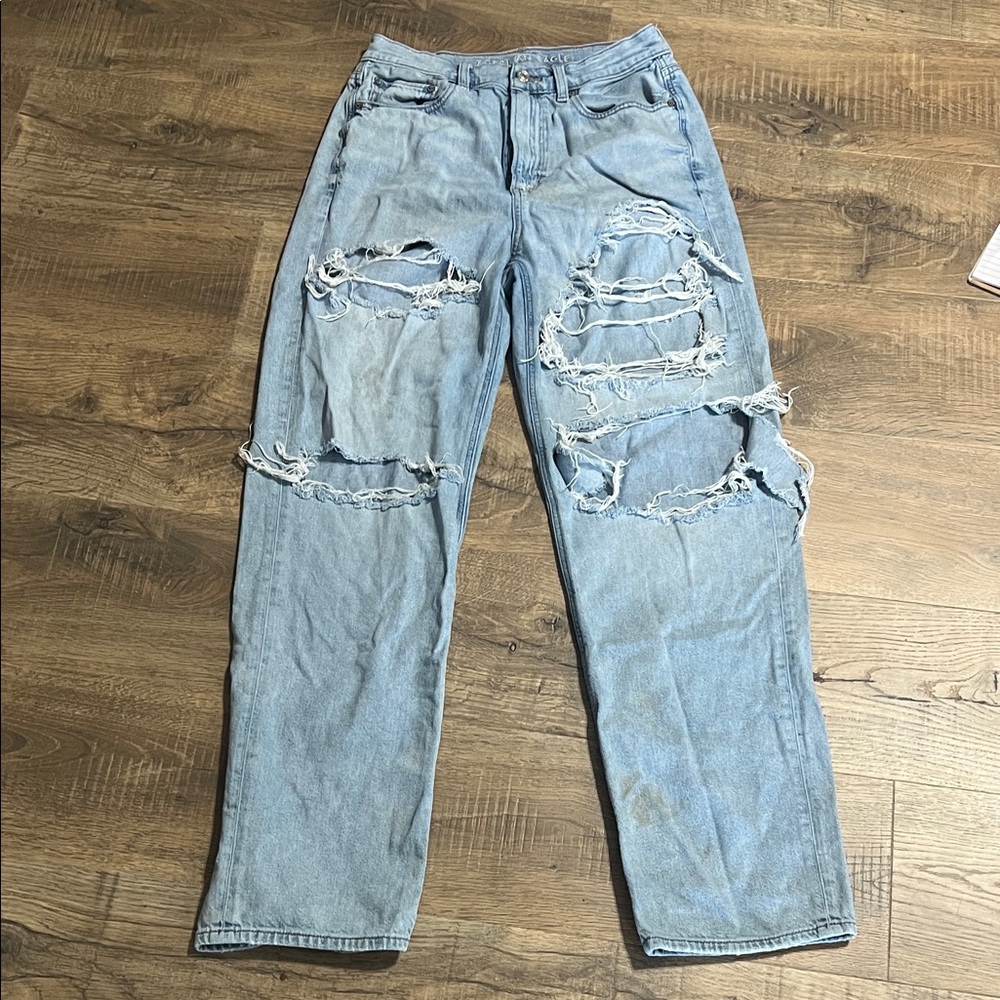 American Eagle Outfitters Light Blue Ripped Wide Jeans
